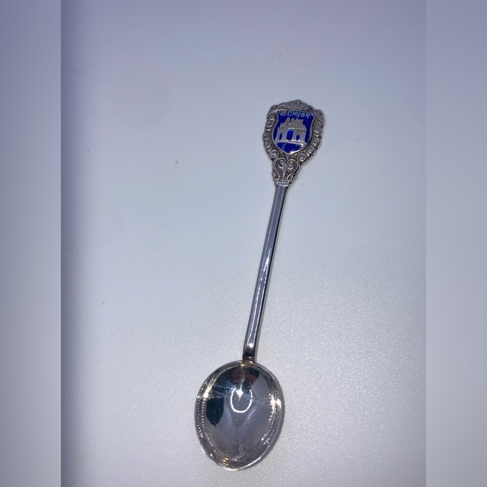 Vtg Sterling Silver Blue Enamel ‘ Bombay ‘ Sugar Souvenir Spoon 4” - Picture 3 of 6
